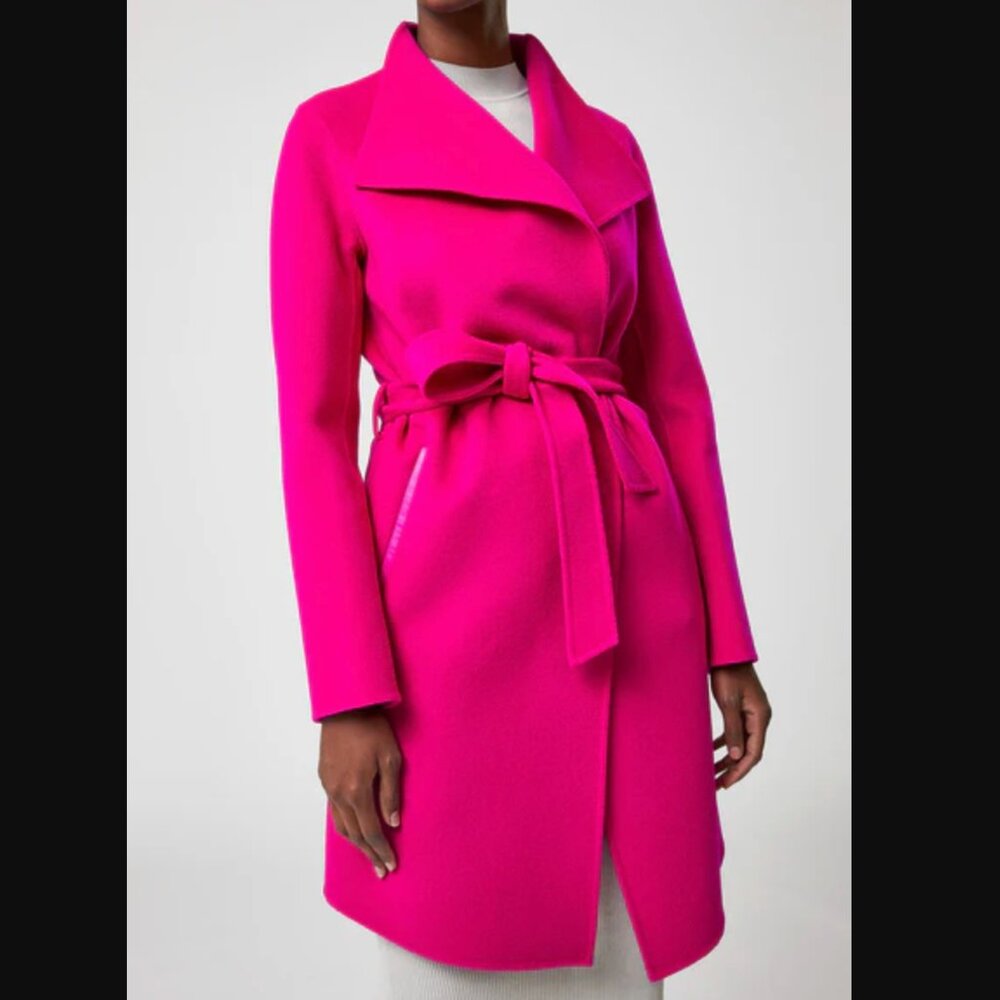 MACKAGE Magenta Pink LAILA COAT double-face wool coat w/ leather Details in XXS